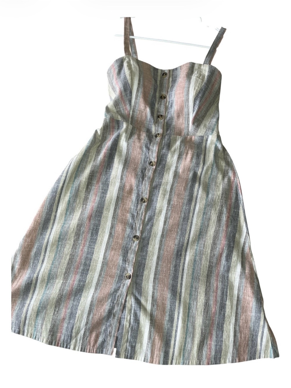 Derek Heart Pastel Multicolor Striped Button-Front Midi Dress